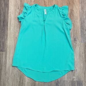 Zenana Aqua Flutter Sleeve Blouse